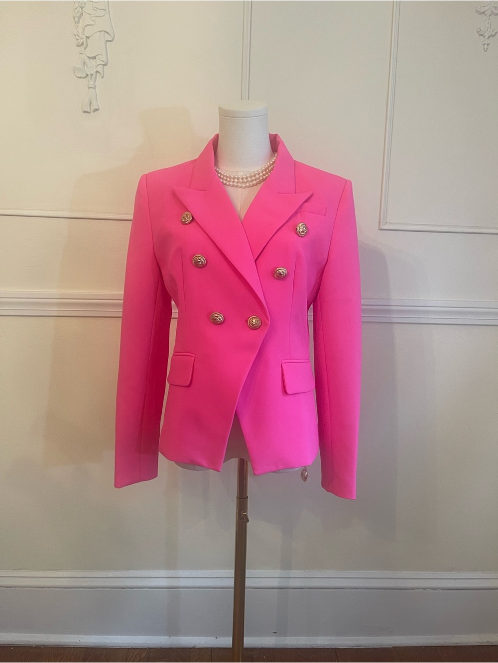 Tailored Double-Breasted Hot Pink Blazer Jacket - Picture 1 of 10